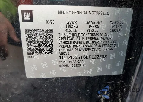 2020 Chevrolet Malibu Lt из США, поврежденный, VIN 1G1ZD5ST6LF122288